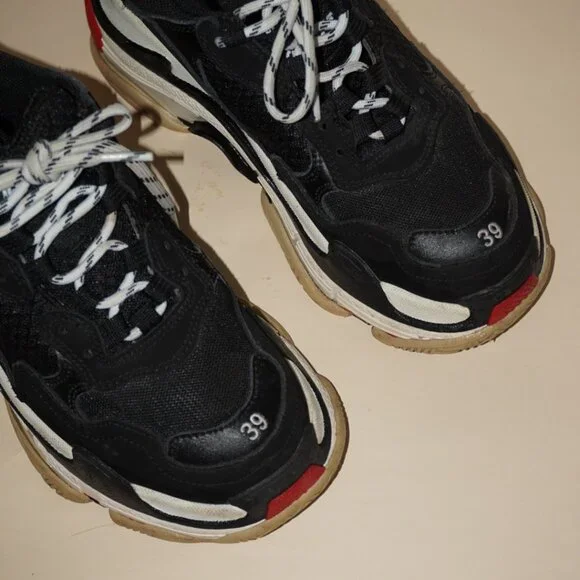 Balenciaga Triple S Mesh/ Leather Black Red White Trainers - Size EU 39 - Picture 3 of 13